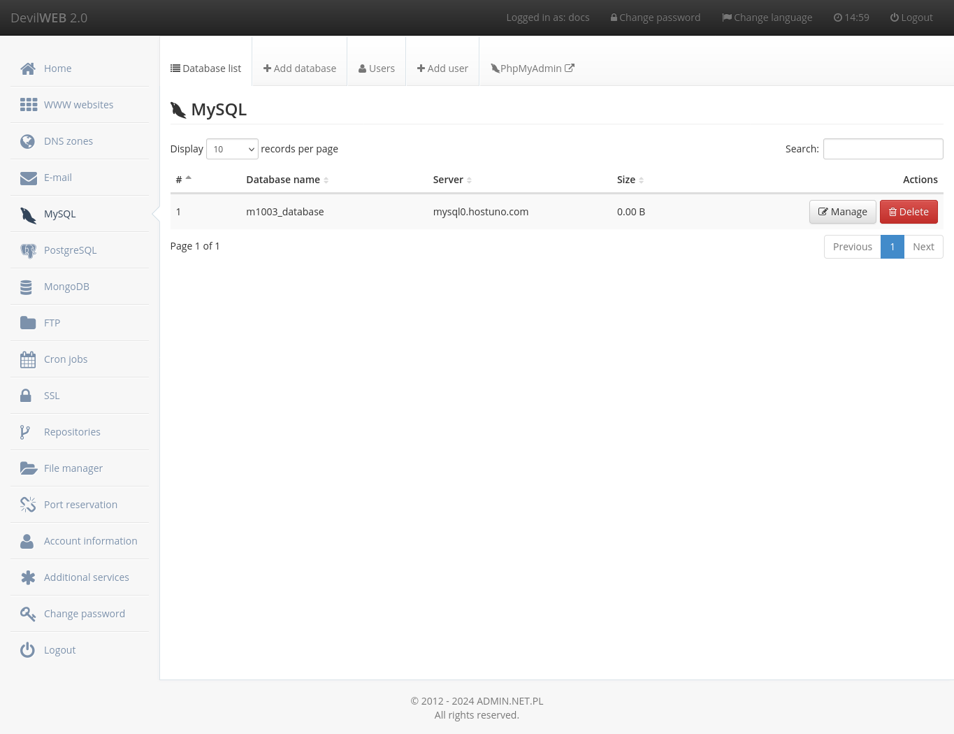 MySQL databases - list of databases